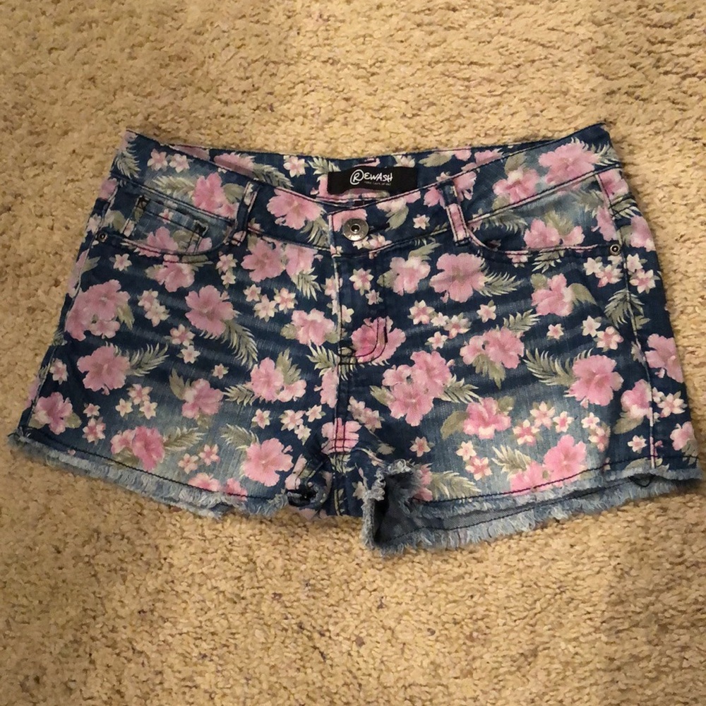 Rewash Brand Denim Floral Shorts